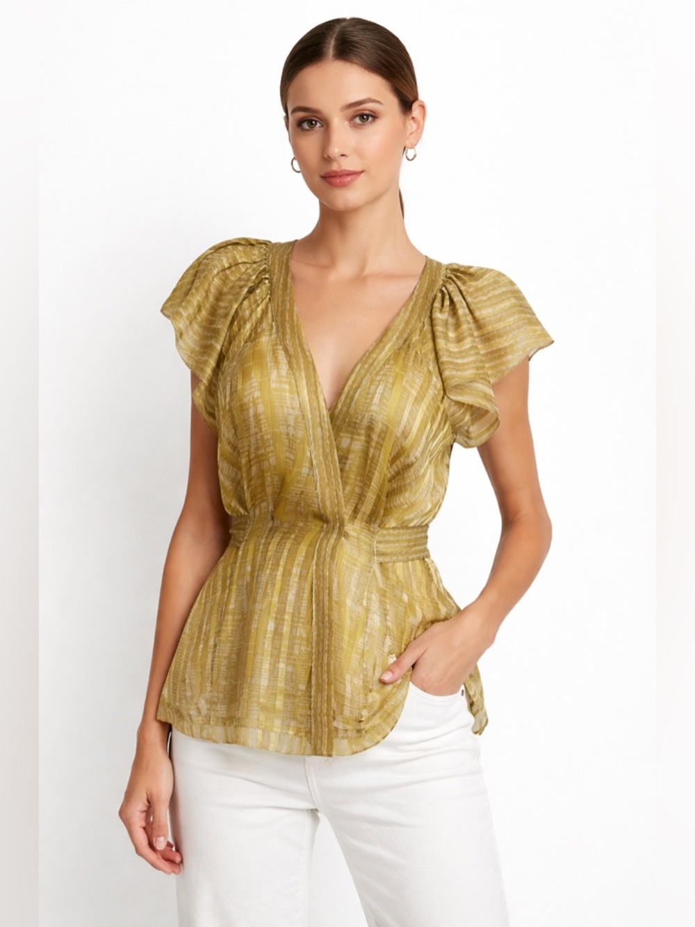 BCBGMaxAzria Silk Y2K Vintage Wrap Blouse
